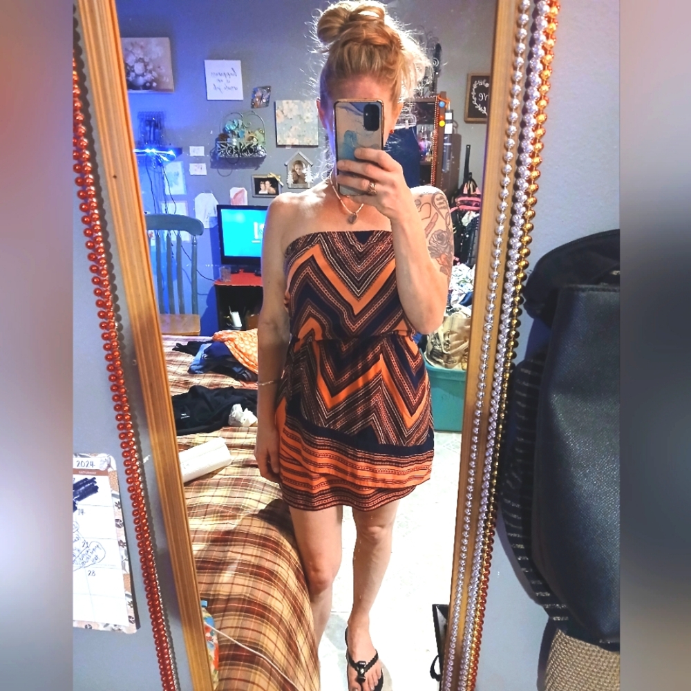 🎈Express🎈BUY 1 GET 1 FREE-ALL LISTINGS Strapless Geometric Pattern Dress S